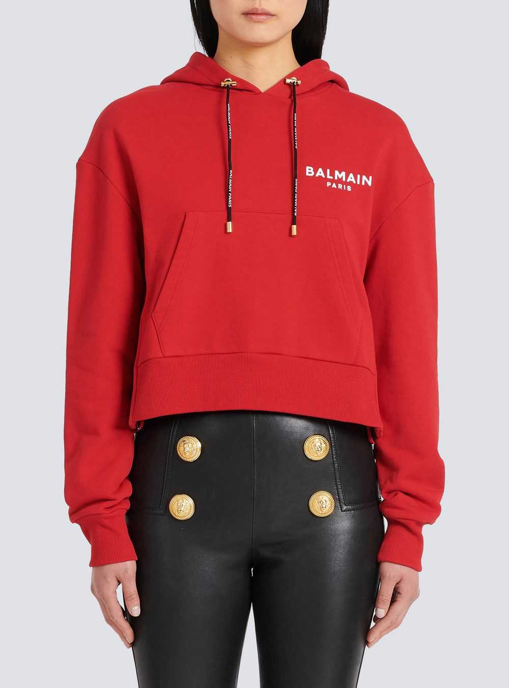 Balmain Eco-designed Cotton Sweatshirt With Flocked Balmain Logo Red | YBSJOEP-49