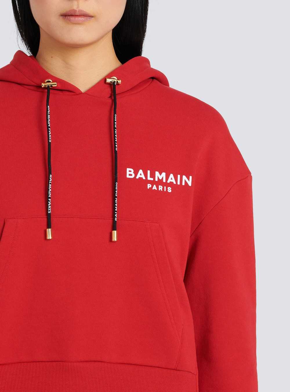 Balmain Eco-designed Cotton Sweatshirt With Flocked Balmain Logo Red | YBSJOEP-49