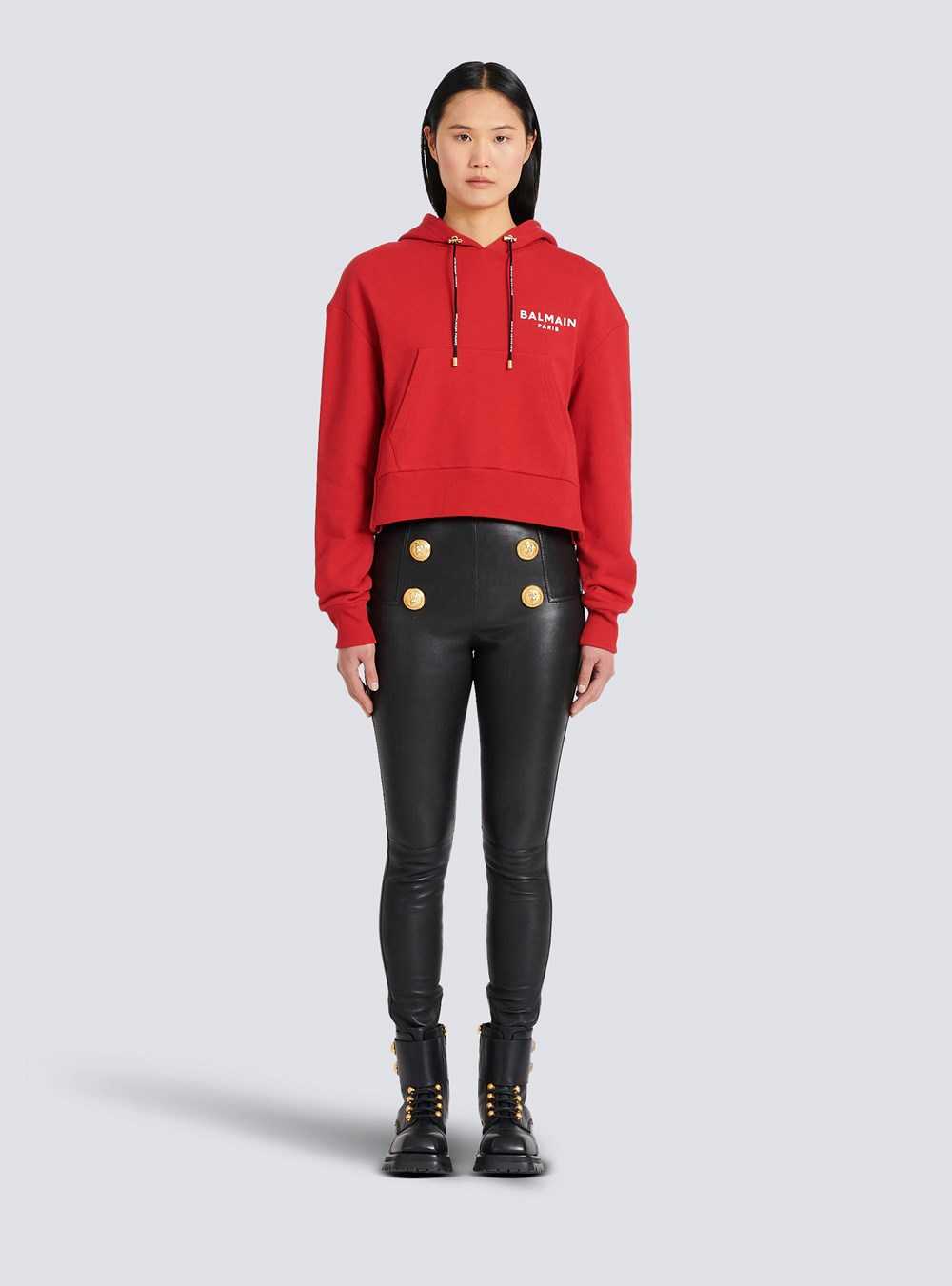 Balmain Eco-designed Cotton Sweatshirt With Flocked Balmain Logo Red | YBSJOEP-49