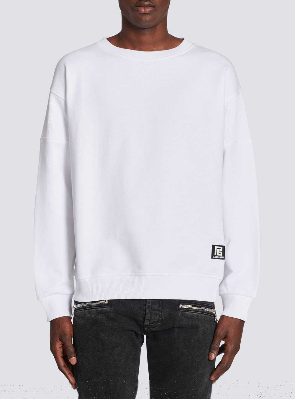 Balmain Eco-designed Cotton Sweatshirt With Balmain Logo Print White | YFOBSPM-21