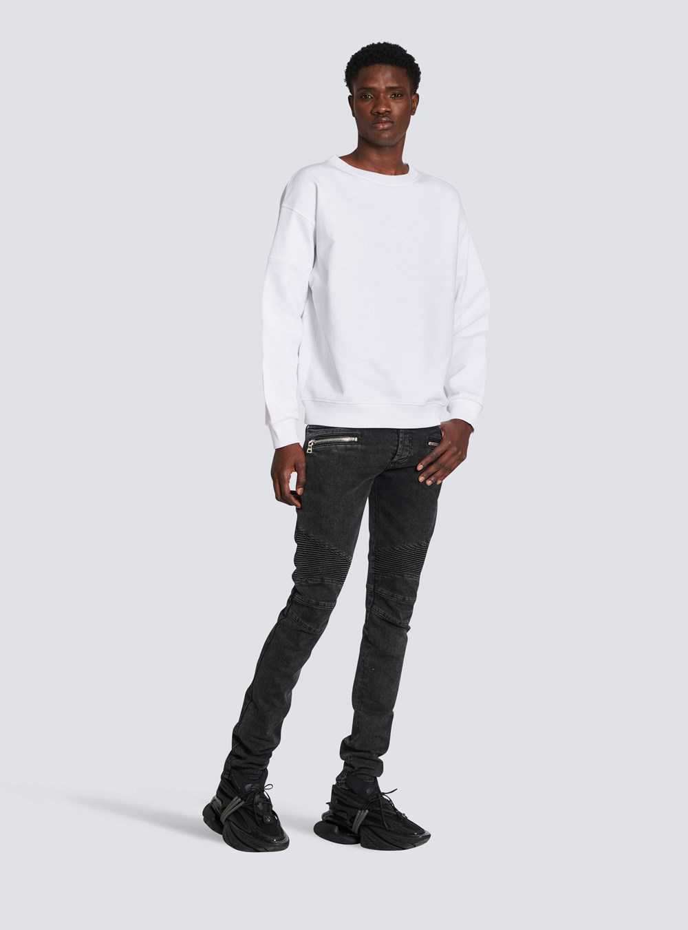 Balmain Eco-designed Cotton Sweatshirt With Balmain Logo Print White | YFOBSPM-21