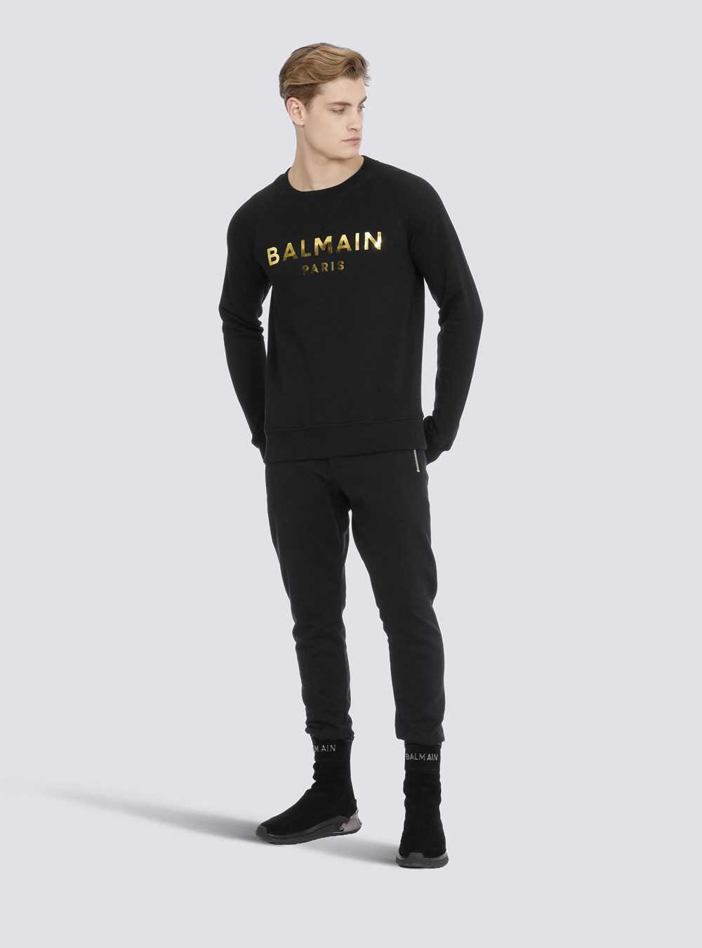 Balmain Eco-designed Cotton Sweatshirt With Balmain Paris Logo Print Gold | YSDHGUE-80