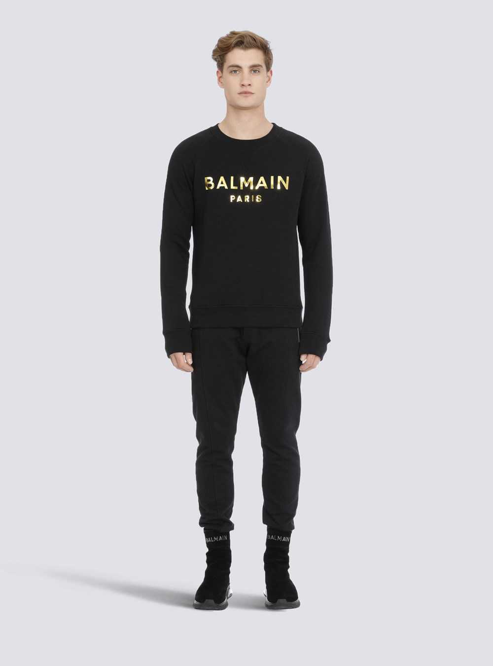 Balmain Eco-designed Cotton Sweatshirt With Balmain Paris Logo Print Gold | YSDHGUE-80