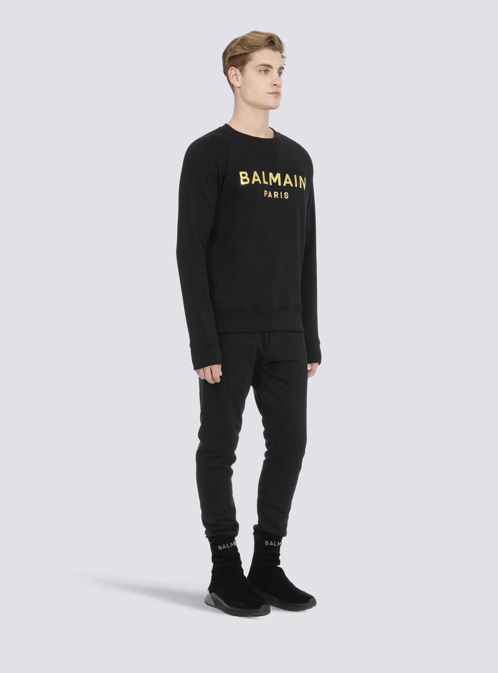 Balmain Eco-designed Cotton Sweatshirt With Balmain Paris Logo Print Gold | YSDHGUE-80