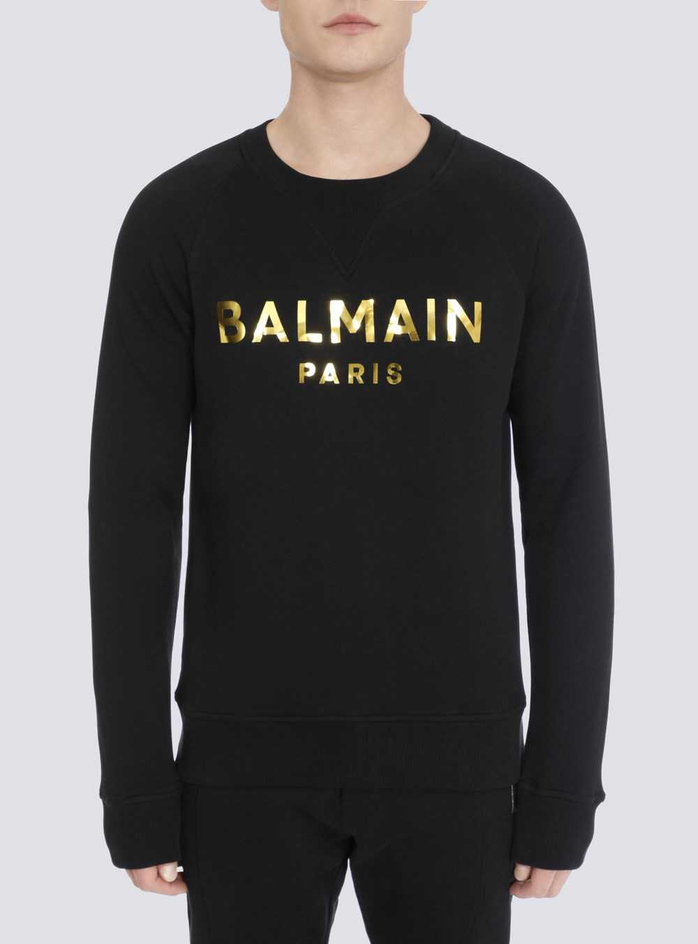 Balmain Eco-designed Cotton Sweatshirt With Balmain Paris Logo Print Gold | YSDHGUE-80