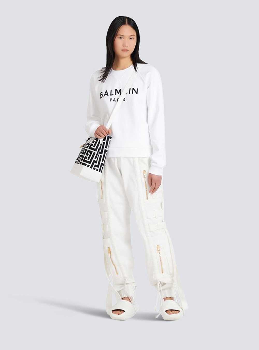 Balmain Eco-designed Cotton Sweatshirt With Balmain Logo Print White | ZHFJSXY-62