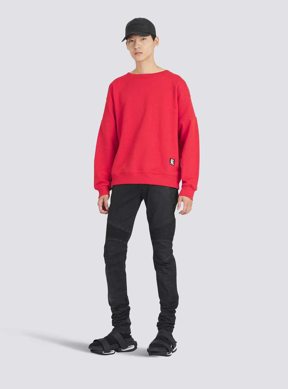 Balmain Eco-designed Cotton Sweatshirt With Balmain Logo Print Red | ZRMVXFA-47