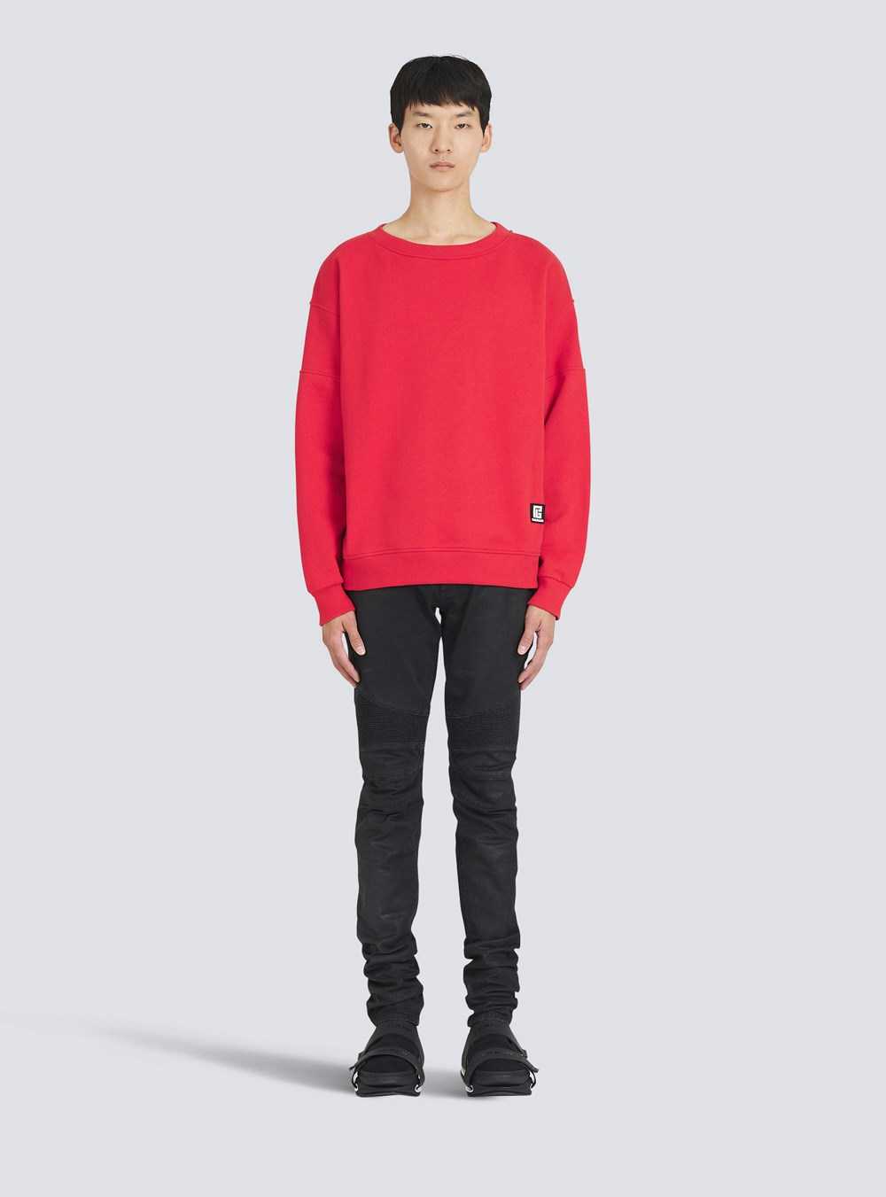 Balmain Eco-designed Cotton Sweatshirt With Balmain Logo Print Red | ZRMVXFA-47