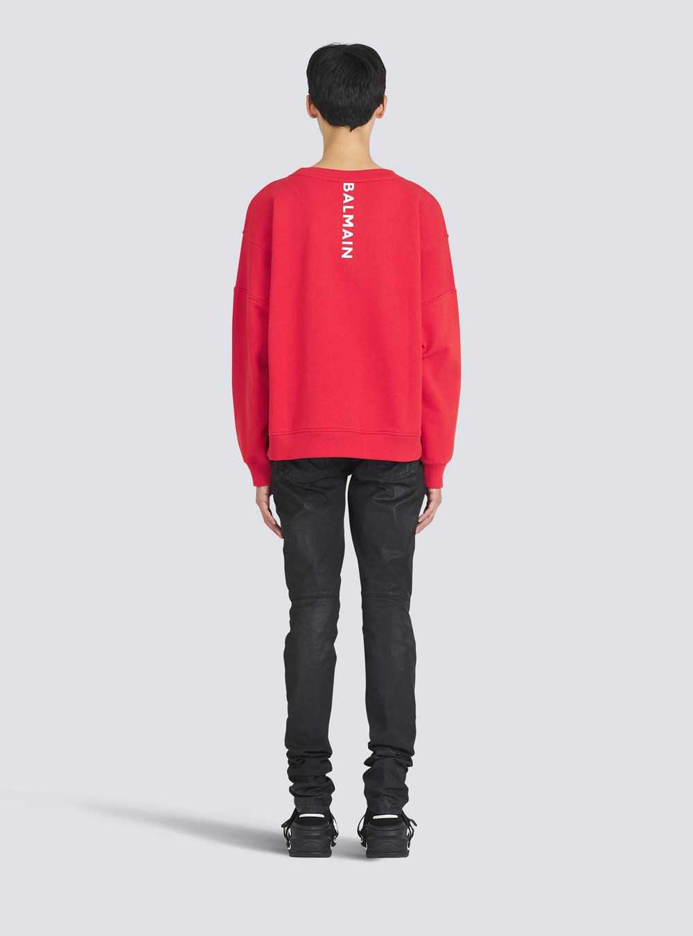 Balmain Eco-designed Cotton Sweatshirt With Balmain Logo Print Red | ZRMVXFA-47