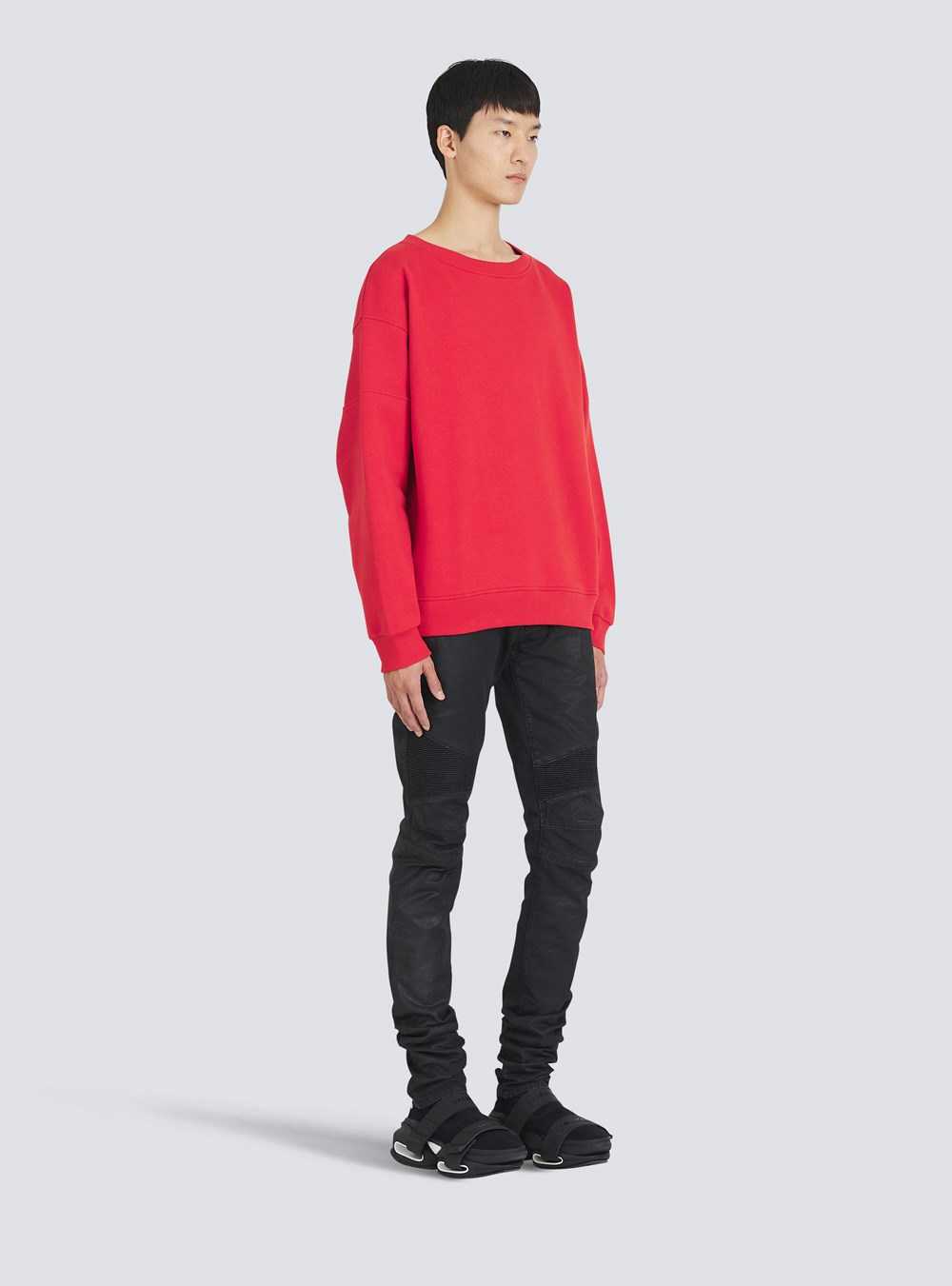 Balmain Eco-designed Cotton Sweatshirt With Balmain Logo Print Red | ZRMVXFA-47