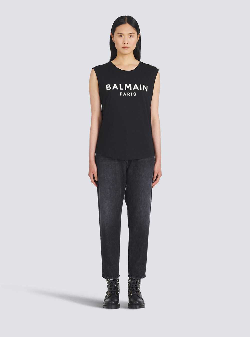 Balmain Eco-designed Cotton T-shirt With Balmain Logo Print Black | AHTYBKI-45