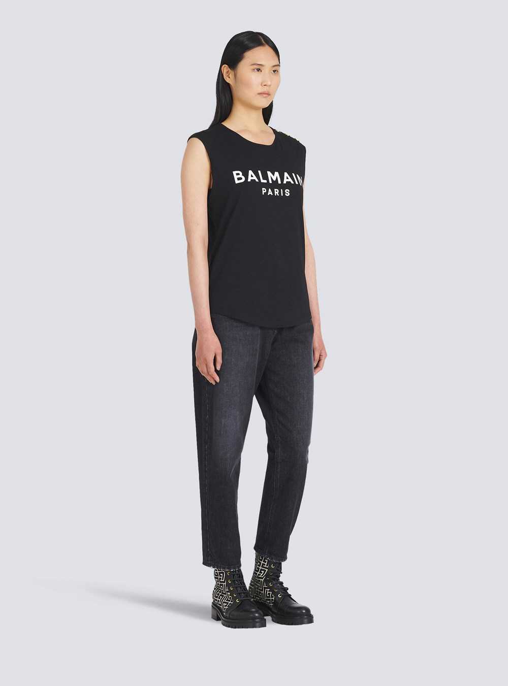 Balmain Eco-designed Cotton T-shirt With Balmain Logo Print Black | AHTYBKI-45