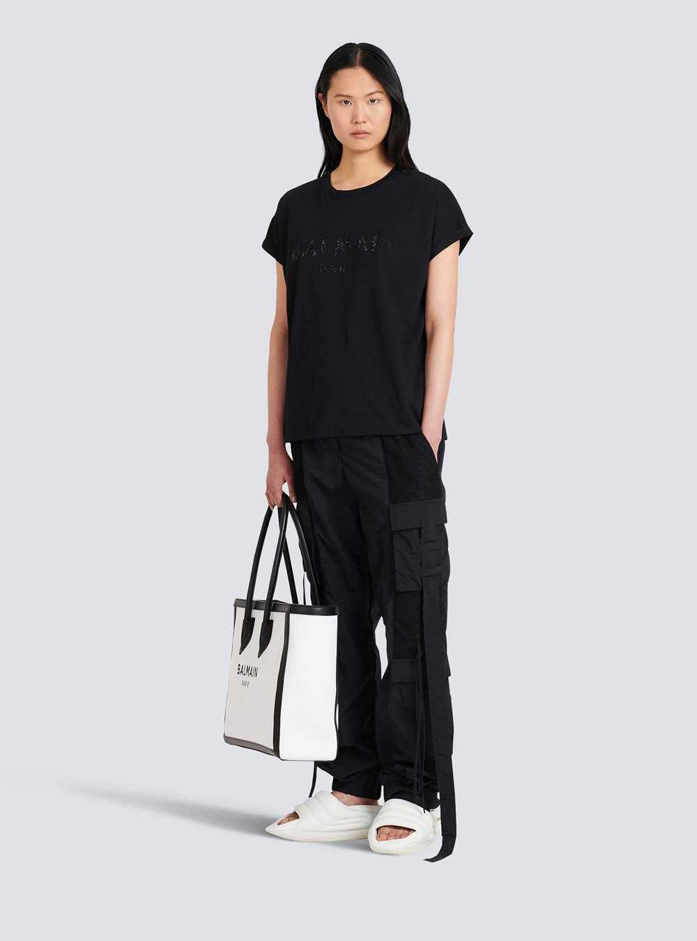 Balmain Eco-designed Cotton T-shirt With Rhinestone Logo Black | BKAVTNO-28