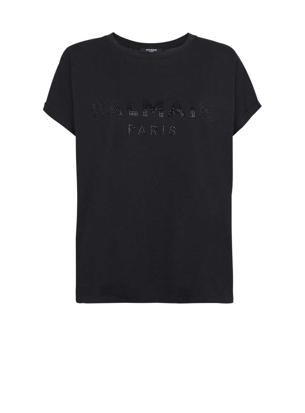 Balmain Eco-designed Cotton T-shirt With Rhinestone Logo Black | BKAVTNO-28