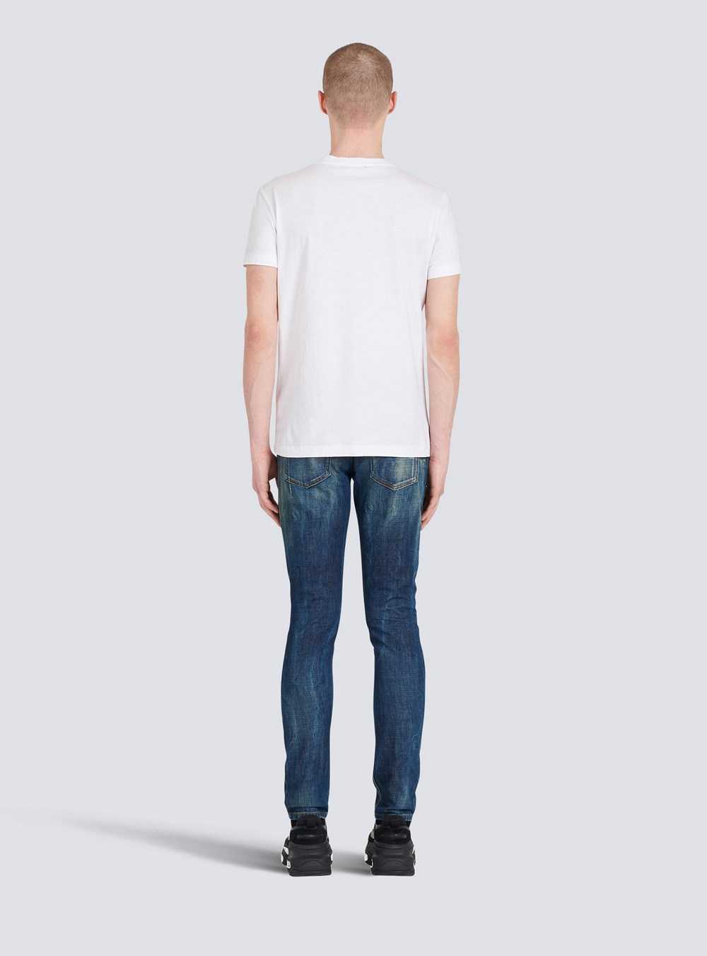 Balmain Eco-designed Cotton T-shirt With Small Flocked Balmain Paris Logo White | BMROCAZ-97