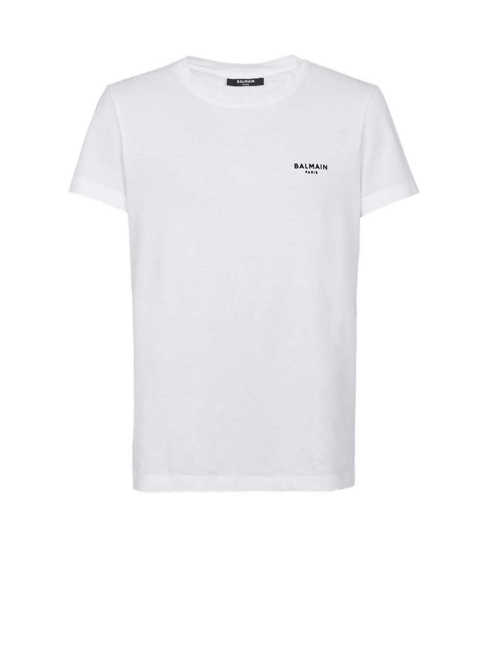 Balmain Eco-designed Cotton T-shirt With Small Flocked Balmain Paris Logo White | BMROCAZ-97