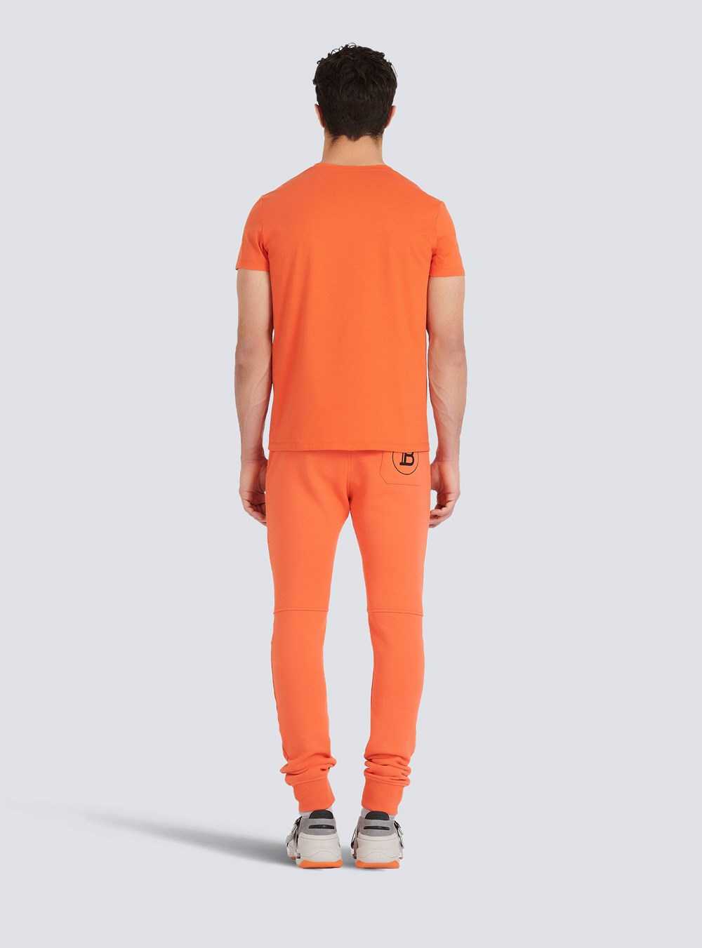 Balmain Eco-designed Cotton T-shirt With Small Flocked Balmain Paris Logo Orange | BQDKAMJ-74