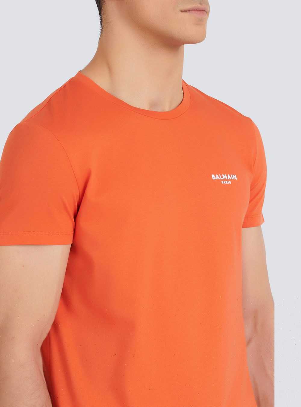 Balmain Eco-designed Cotton T-shirt With Small Flocked Balmain Paris Logo Orange | BQDKAMJ-74