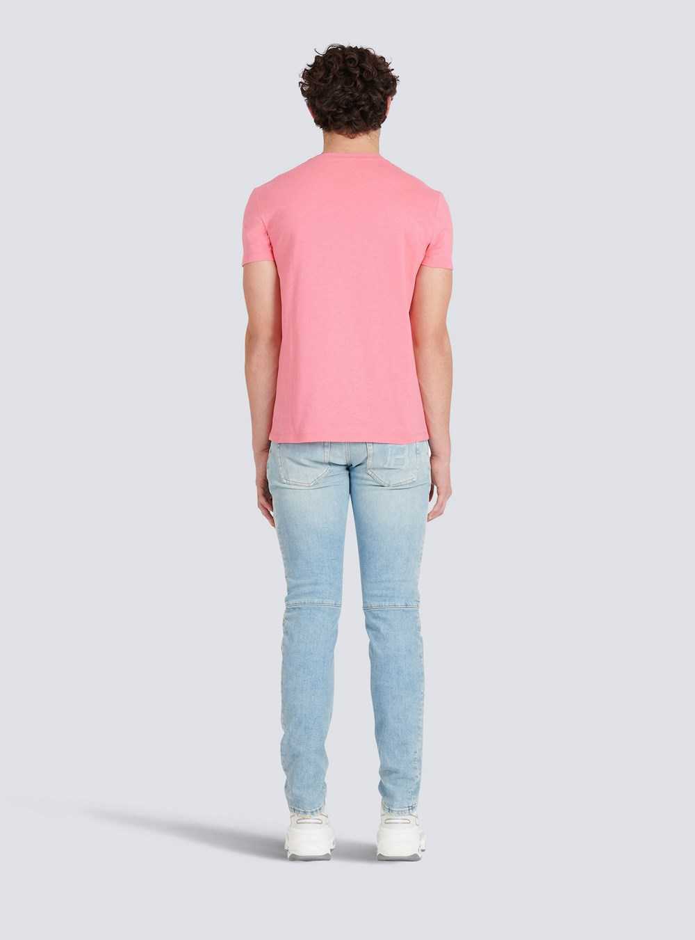 Balmain Eco-designed Cotton T-shirt With Small Flocked Balmain Paris Logo Pink | BYVENXI-35