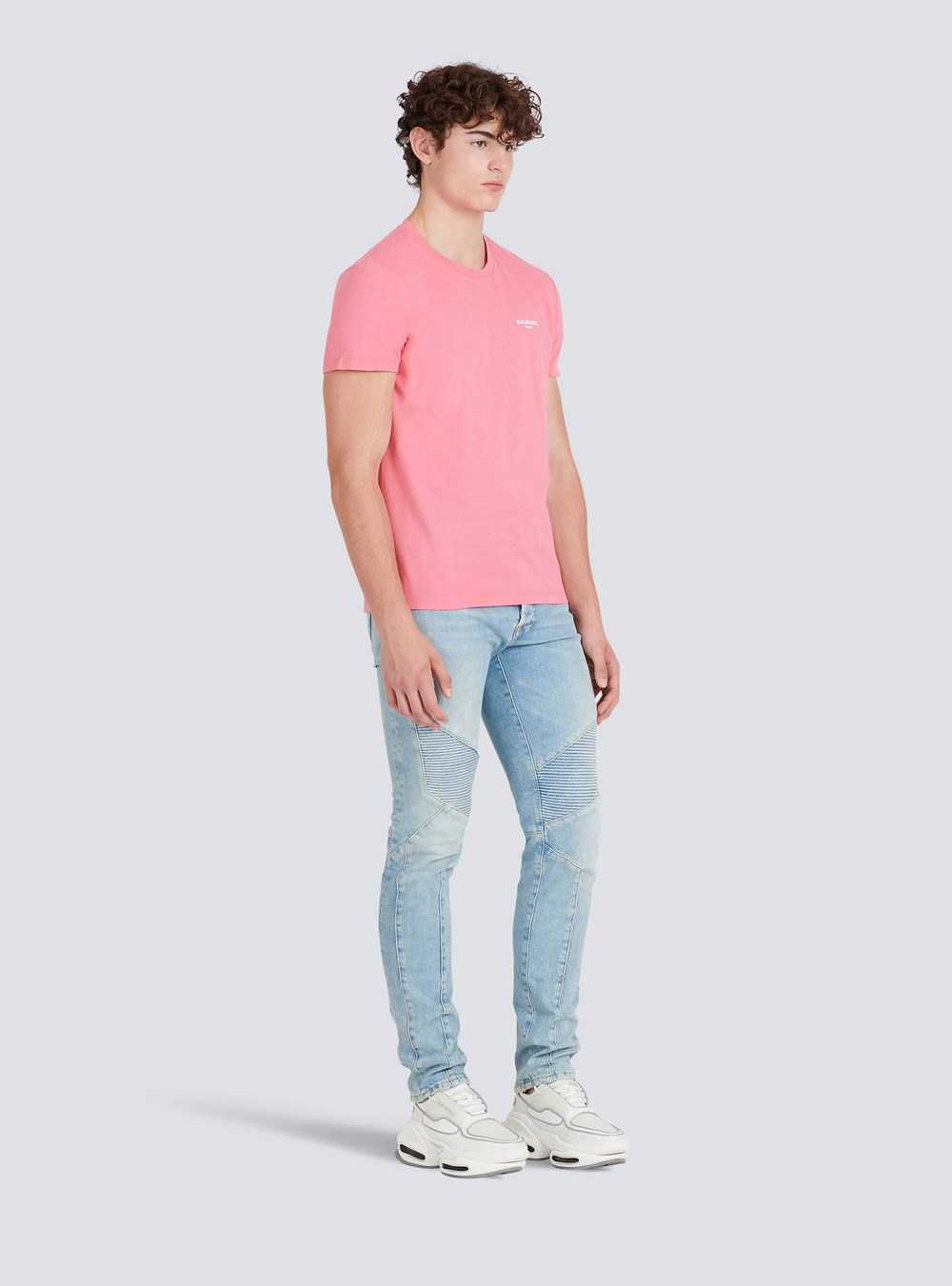 Balmain Eco-designed Cotton T-shirt With Small Flocked Balmain Paris Logo Pink | BYVENXI-35