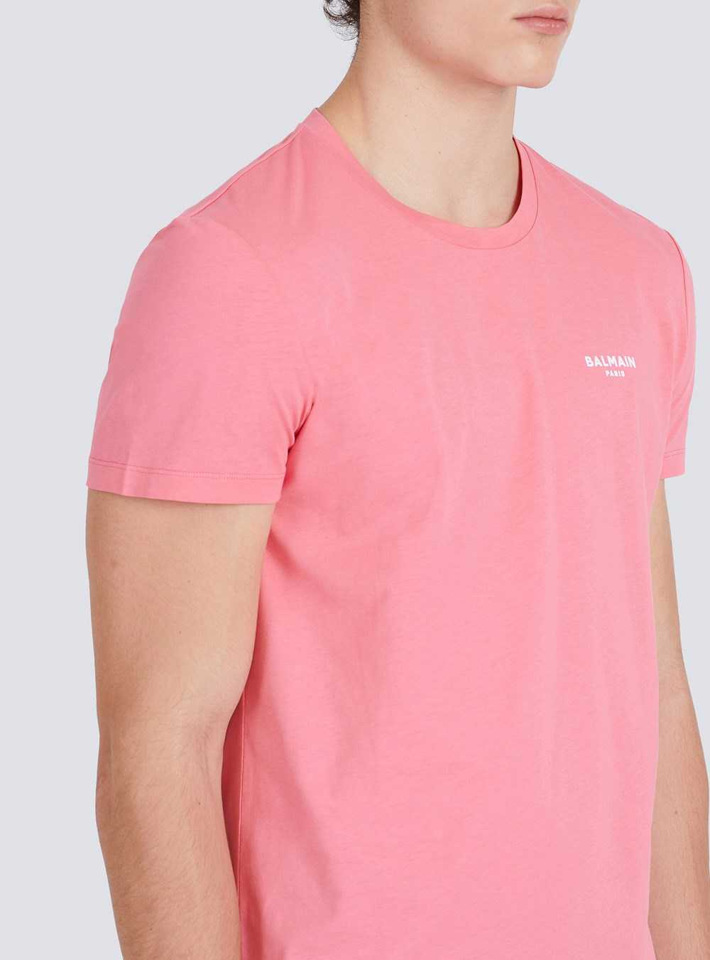 Balmain Eco-designed Cotton T-shirt With Small Flocked Balmain Paris Logo Pink | BYVENXI-35