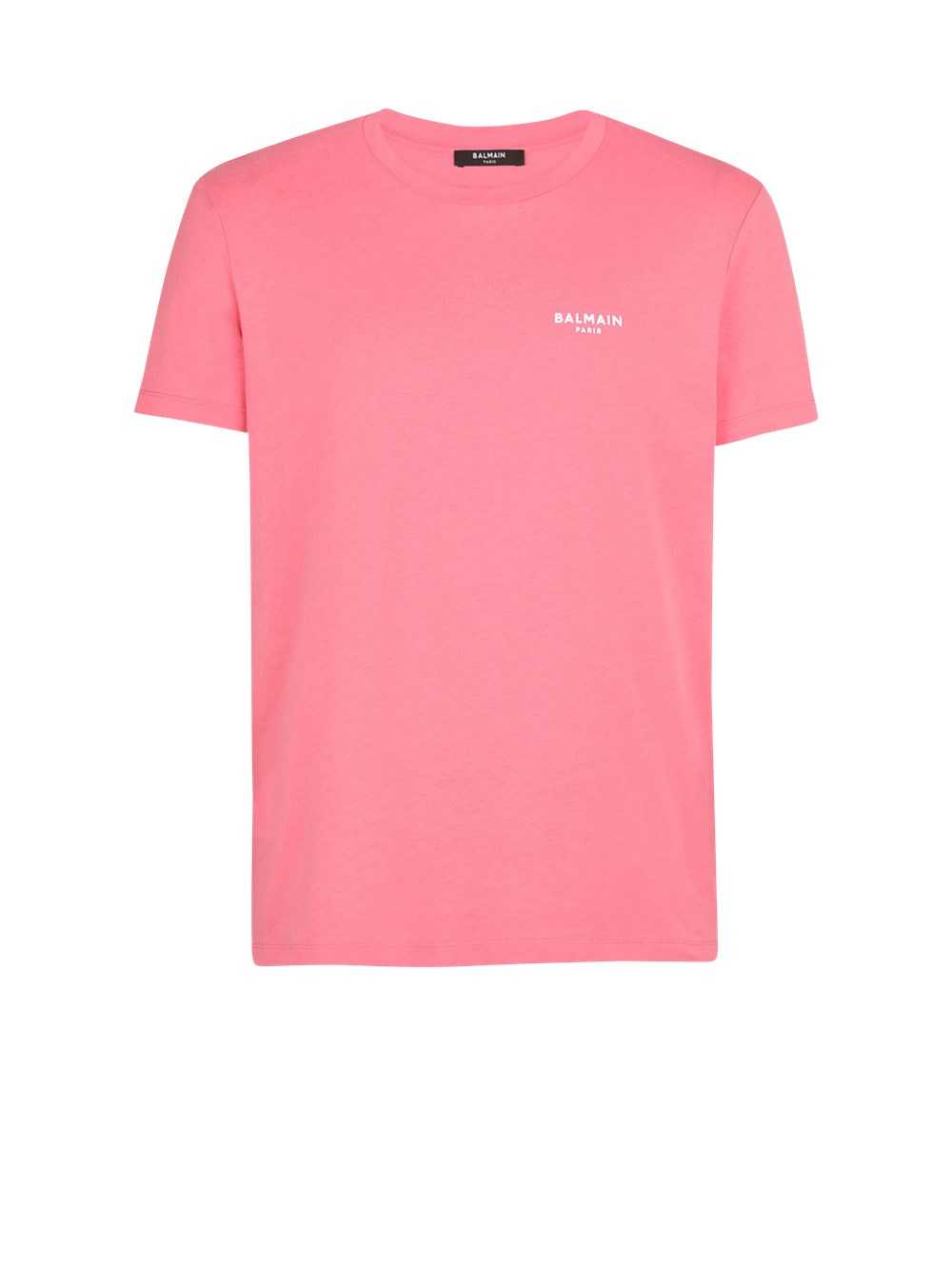 Balmain Eco-designed Cotton T-shirt With Small Flocked Balmain Paris Logo Pink | BYVENXI-35