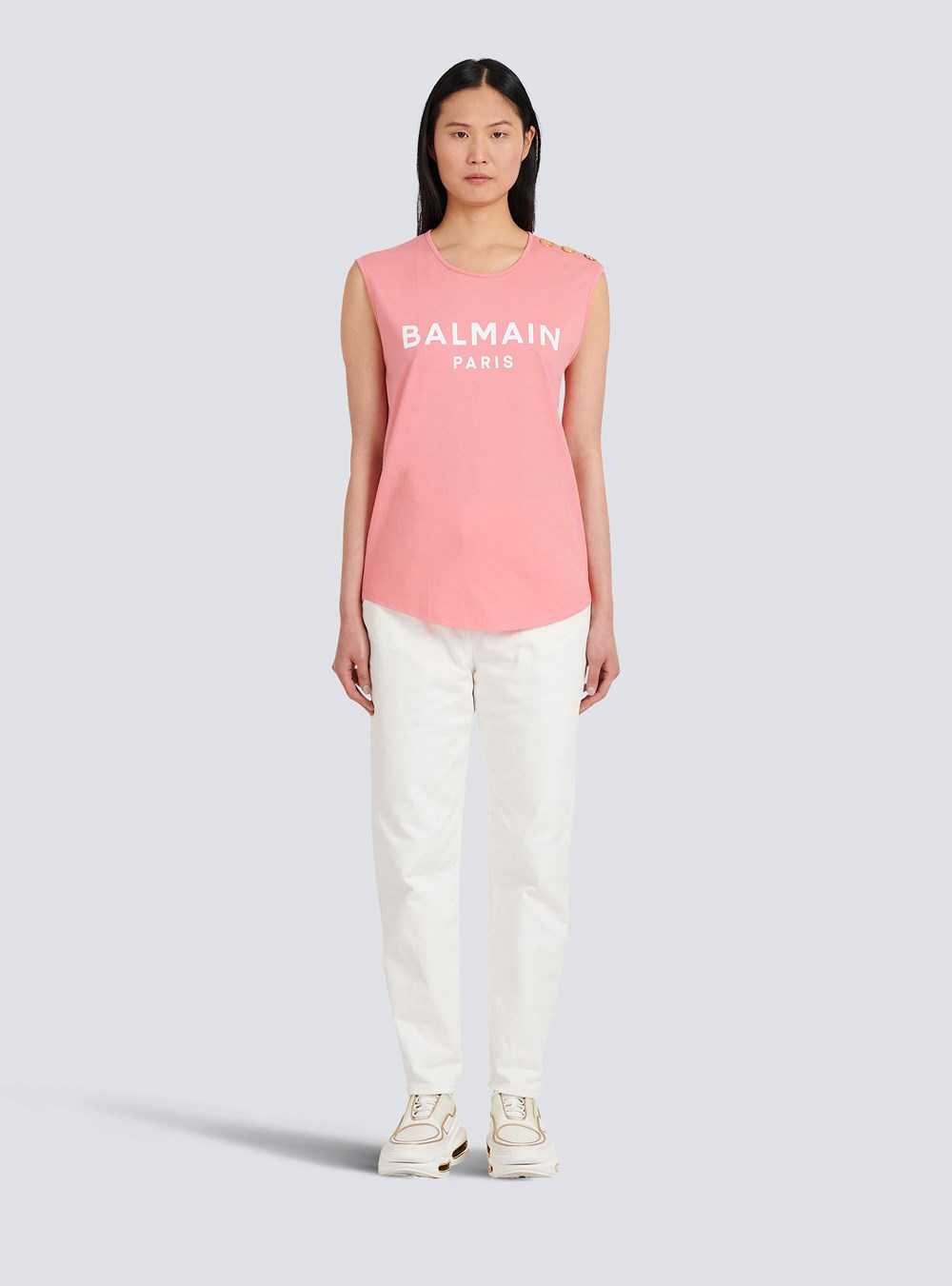 Balmain Eco-designed Cotton T-shirt With Balmain Logo Print Pink | CDLIYQT-75