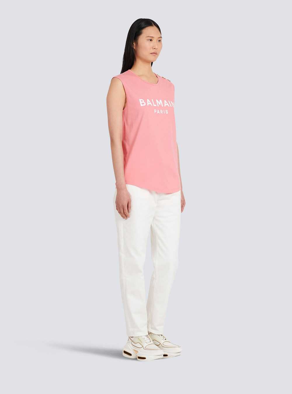 Balmain Eco-designed Cotton T-shirt With Balmain Logo Print Pink | CDLIYQT-75