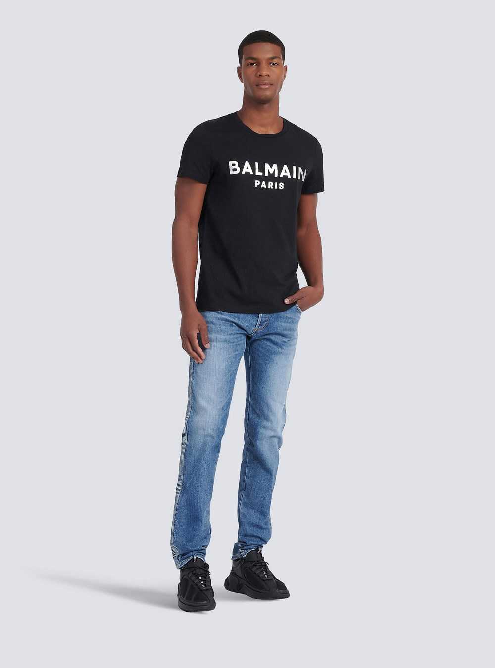 Balmain Eco-designed Cotton T-shirt With Balmain Paris Logo Print Silver | FQYMZID-39