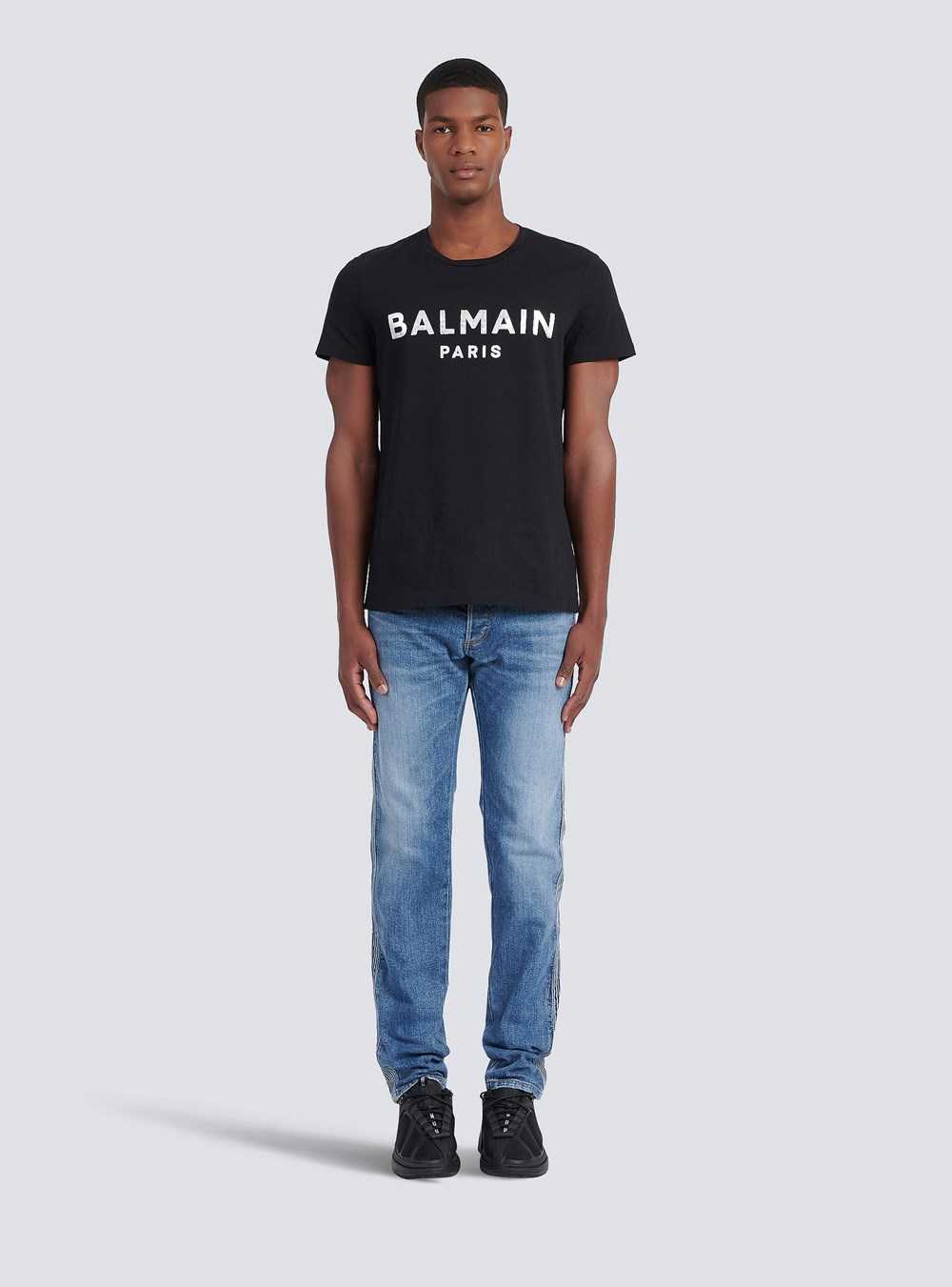 Balmain Eco-designed Cotton T-shirt With Balmain Paris Logo Print Silver | FQYMZID-39