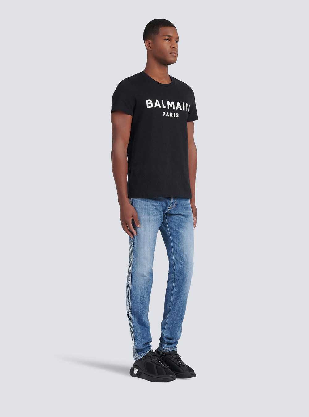 Balmain Eco-designed Cotton T-shirt With Balmain Paris Logo Print Silver | FQYMZID-39