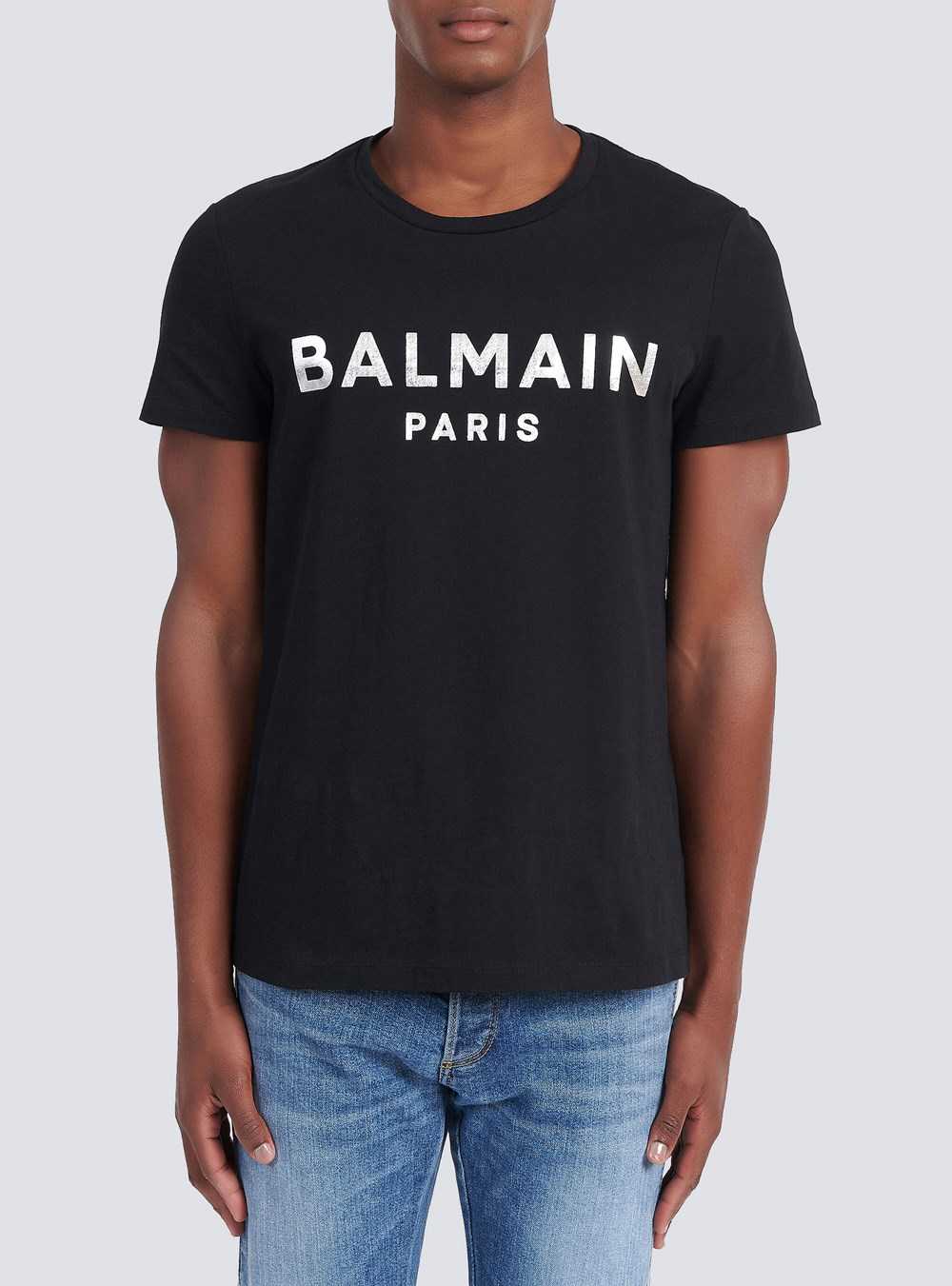 Balmain Eco-designed Cotton T-shirt With Balmain Paris Logo Print Silver | FQYMZID-39