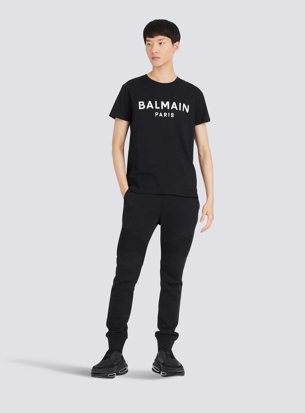 Balmain Eco-designed Cotton T-shirt With Balmain Paris Logo Print Black | FSEDIZQ-48