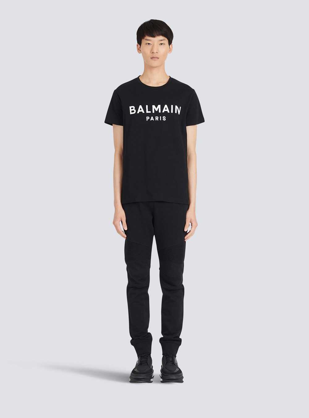 Balmain Eco-designed Cotton T-shirt With Balmain Paris Logo Print Black | FSEDIZQ-48