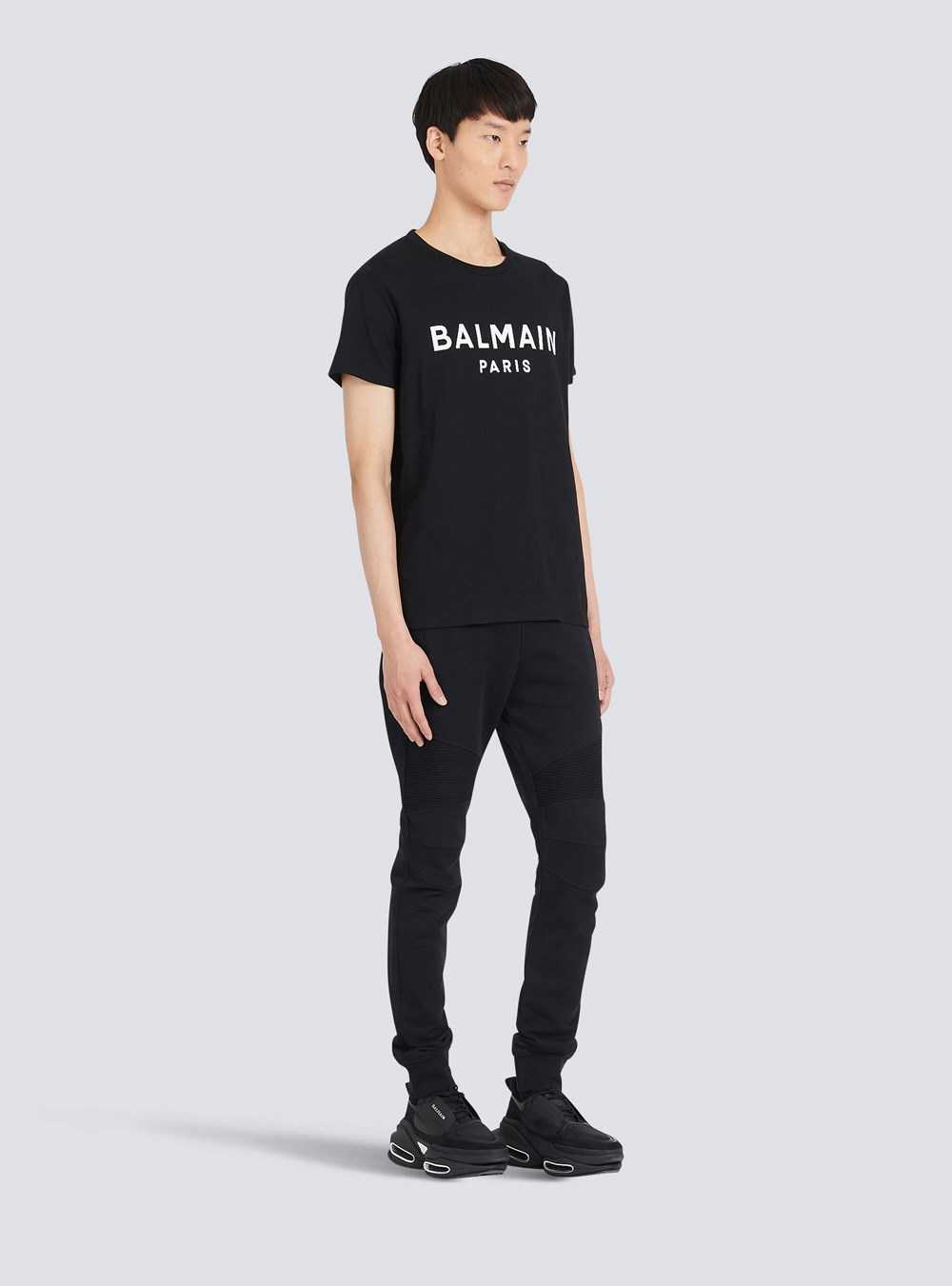 Balmain Eco-designed Cotton T-shirt With Balmain Paris Logo Print Black | FSEDIZQ-48