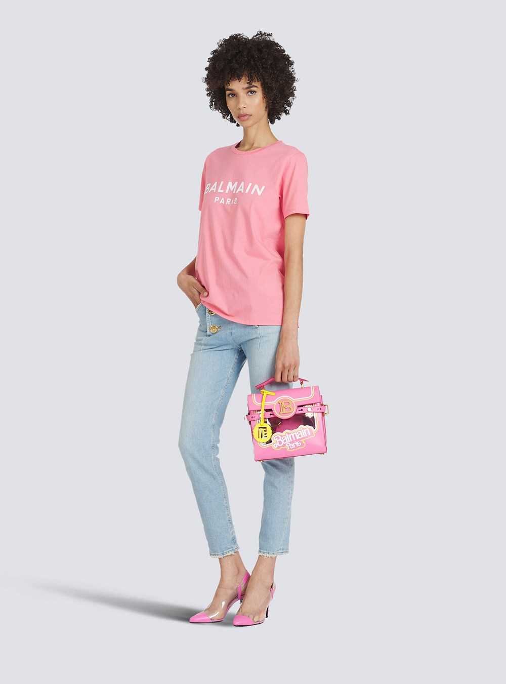 Balmain Eco-designed Cotton T-shirt With Balmain Logo Print Pink | FTPADUL-37