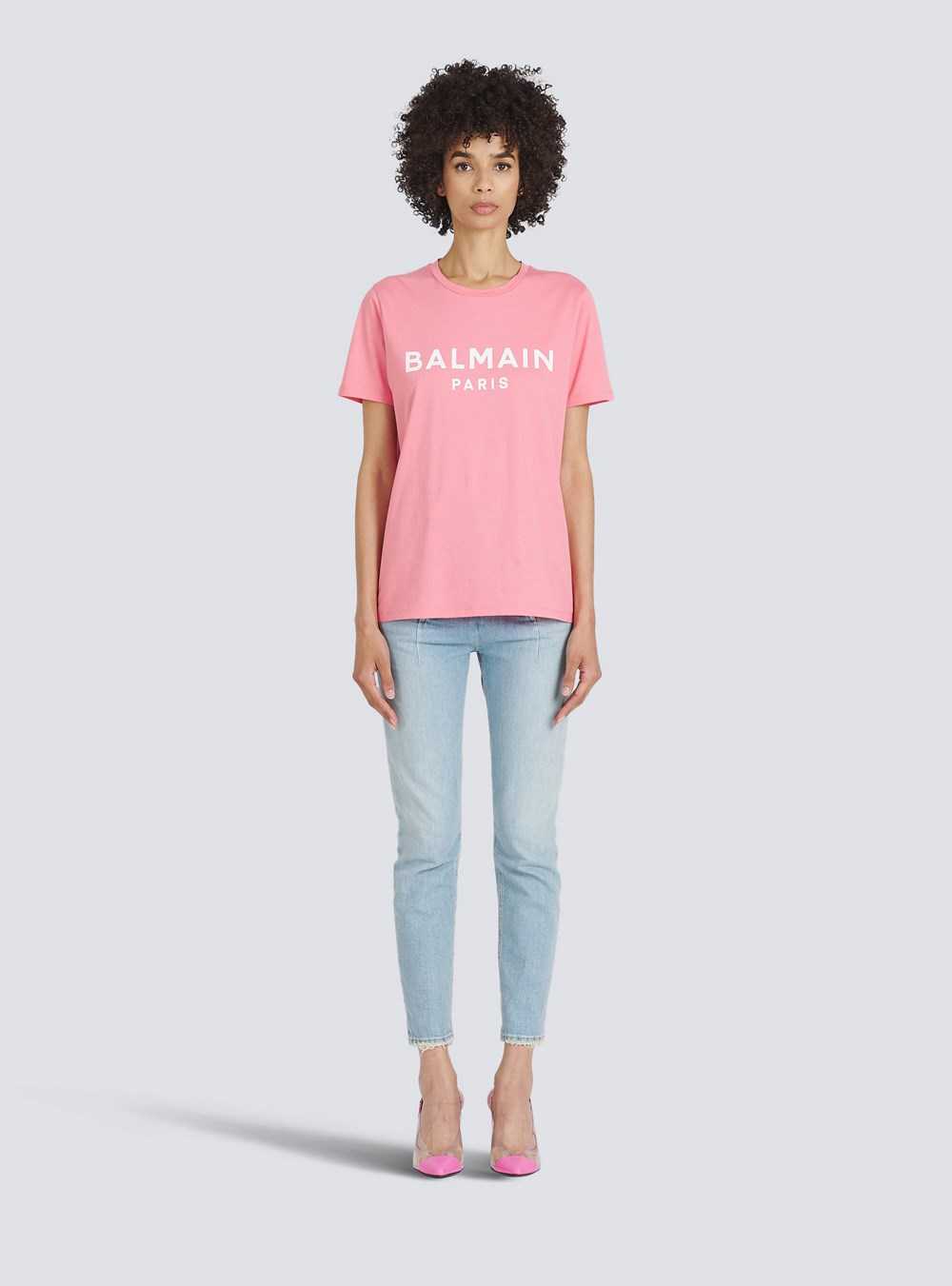 Balmain Eco-designed Cotton T-shirt With Balmain Logo Print Pink | FTPADUL-37