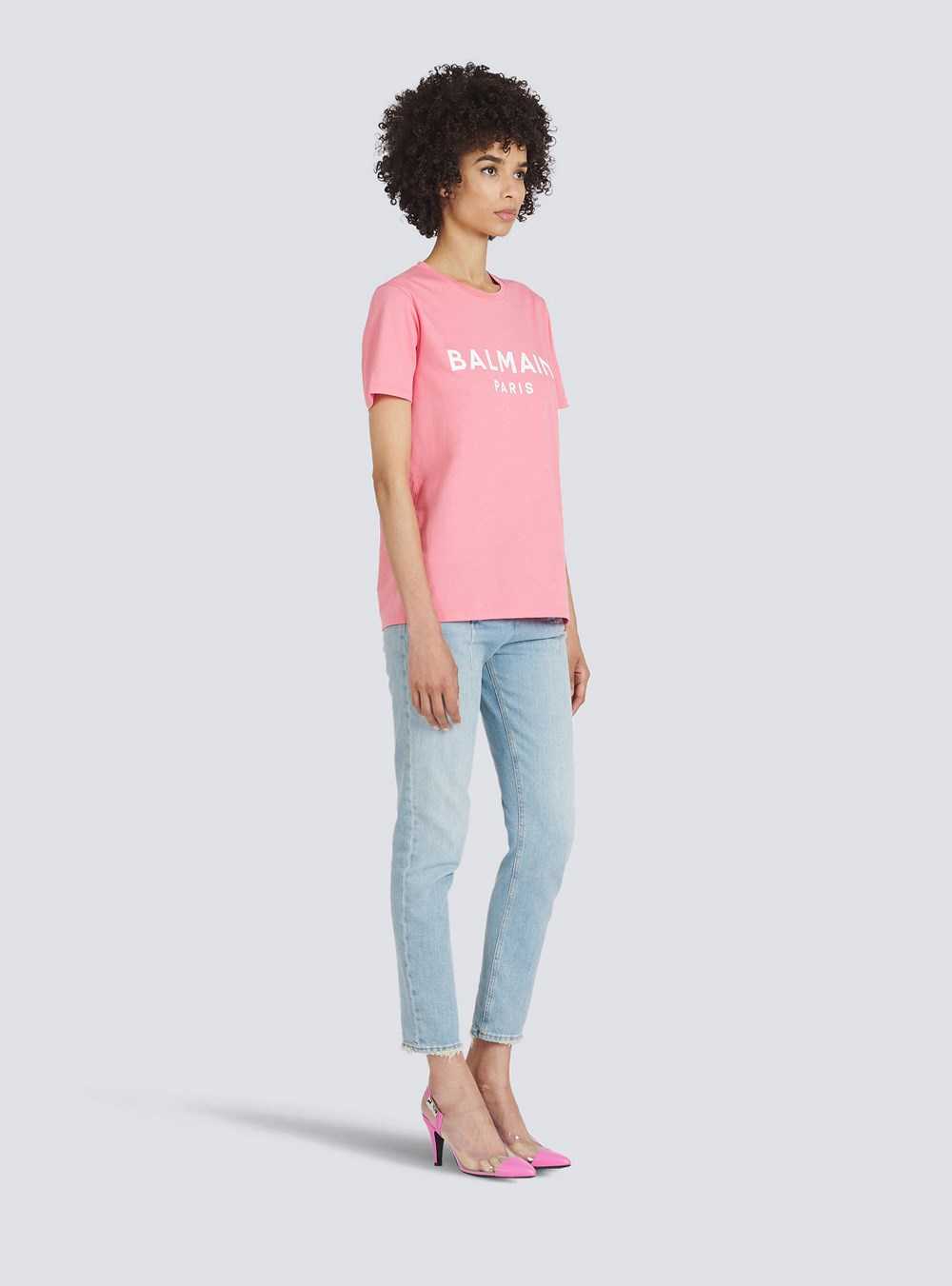 Balmain Eco-designed Cotton T-shirt With Balmain Logo Print Pink | FTPADUL-37