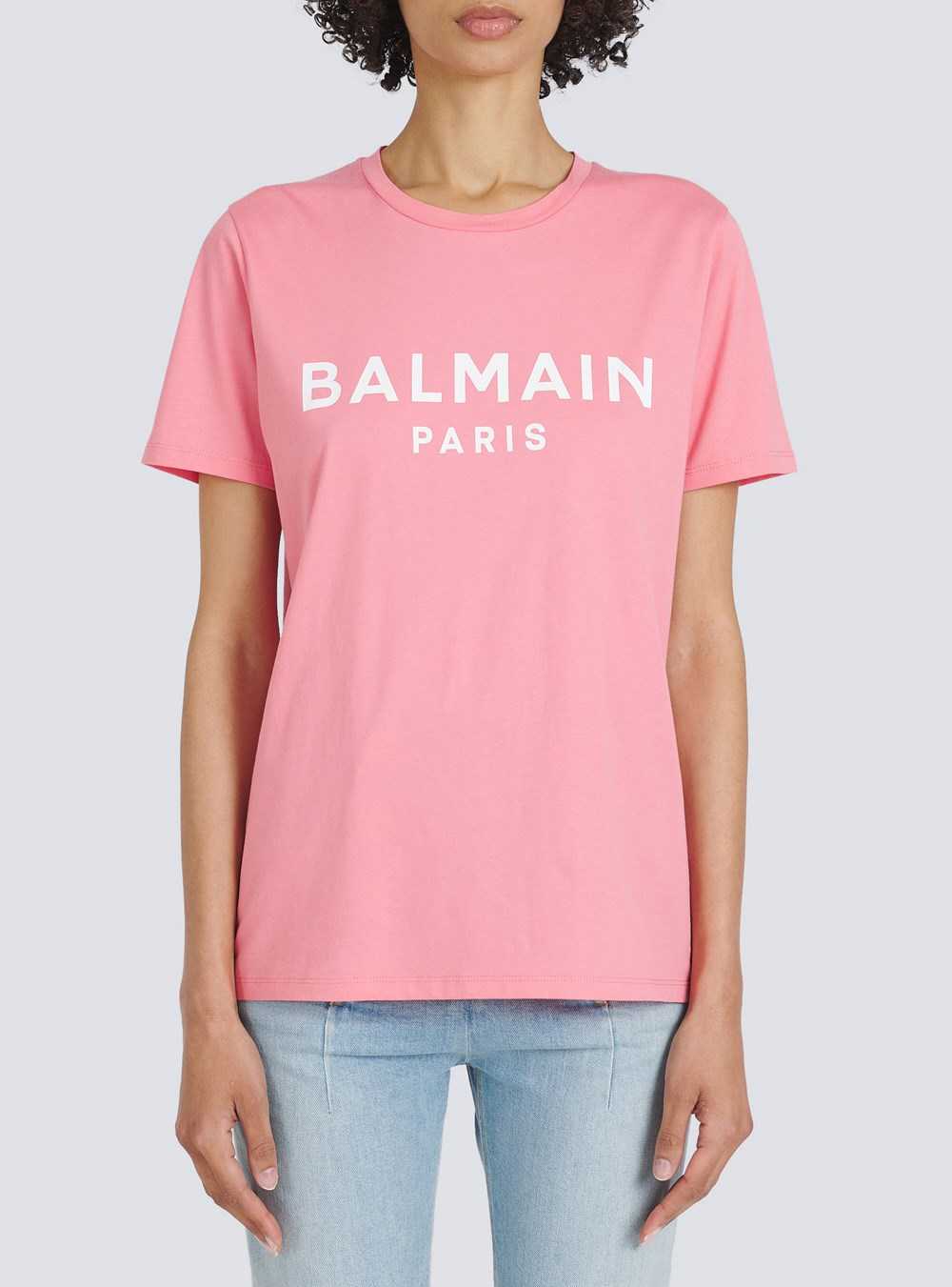 Balmain Eco-designed Cotton T-shirt With Balmain Logo Print Pink | FTPADUL-37