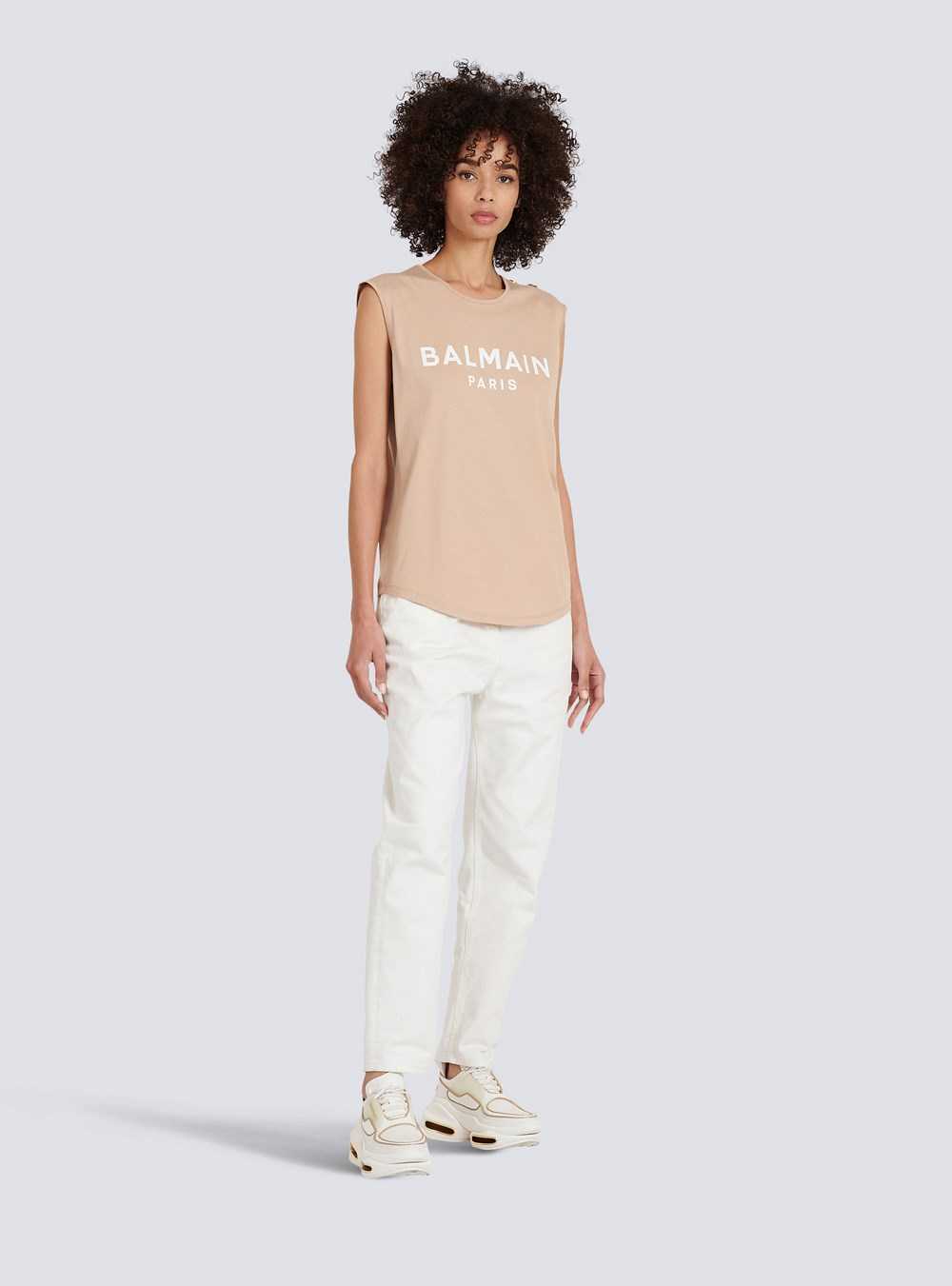 Balmain Eco-designed Cotton T-shirt With Balmain Logo Print Beige | FVLUWTY-04