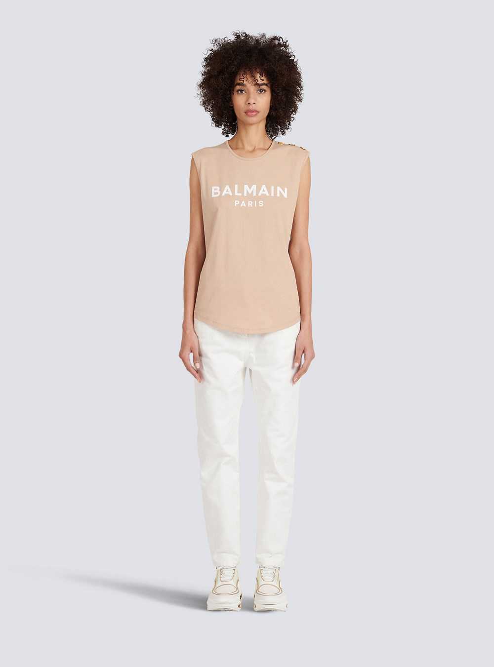 Balmain Eco-designed Cotton T-shirt With Balmain Logo Print Beige | FVLUWTY-04