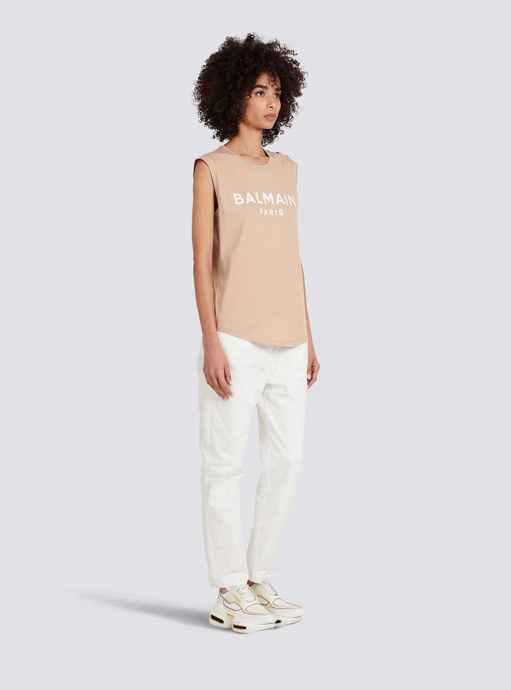 Balmain Eco-designed Cotton T-shirt With Balmain Logo Print Beige | FVLUWTY-04