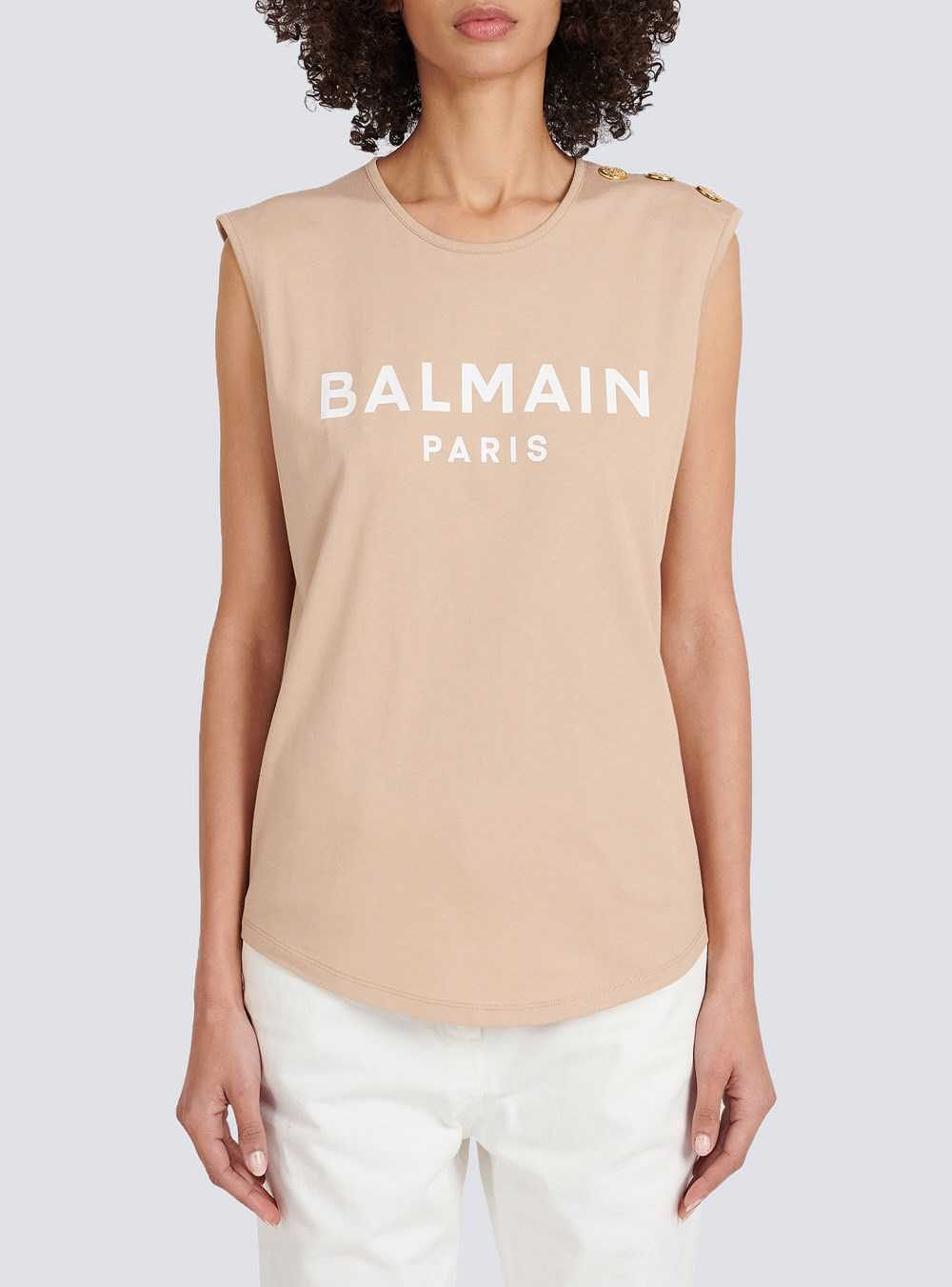 Balmain Eco-designed Cotton T-shirt With Balmain Logo Print Beige | FVLUWTY-04