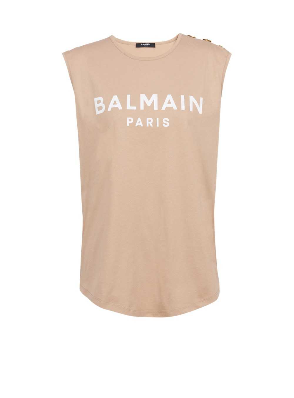 Balmain Eco-designed Cotton T-shirt With Balmain Logo Print Beige | FVLUWTY-04