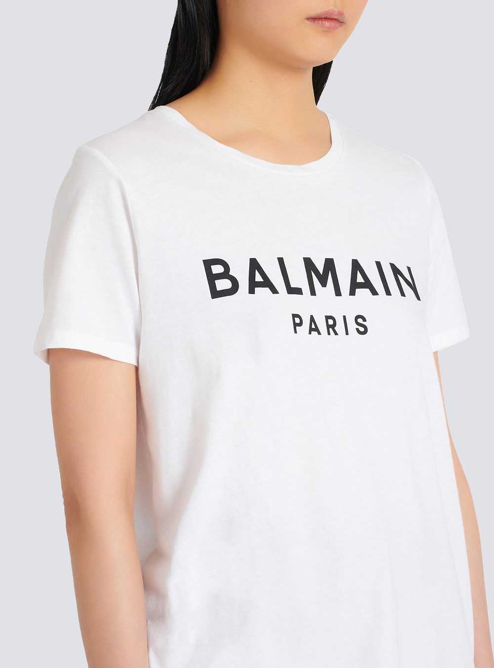 Balmain Eco-designed Cotton T-shirt With Flocked Balmain Logo White | GPYRVOT-69