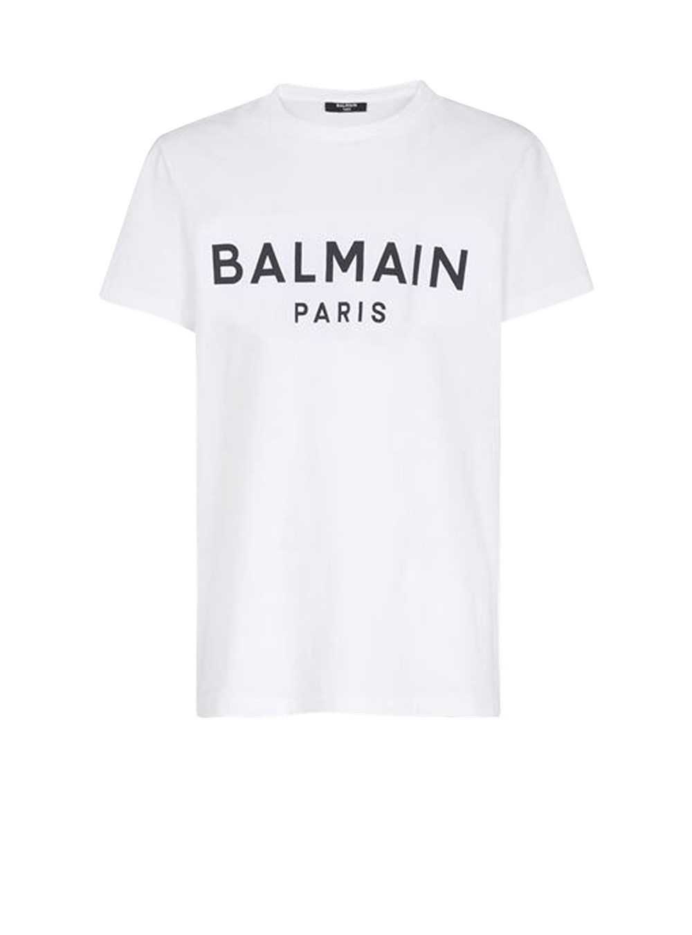 Balmain Eco-designed Cotton T-shirt With Flocked Balmain Logo White | GPYRVOT-69