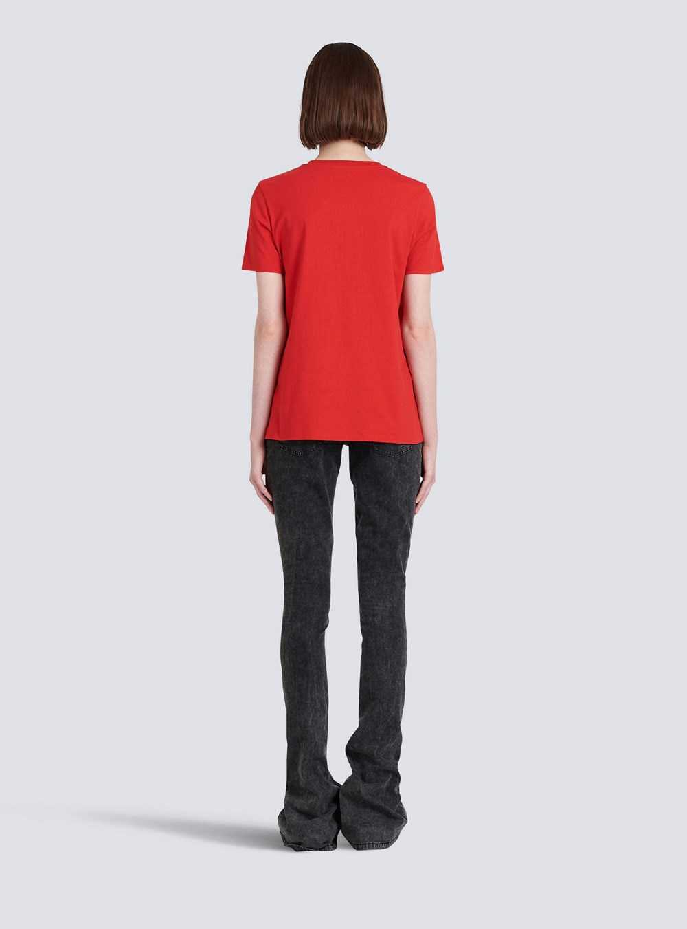 Balmain Eco-designed Cotton T-shirt With Balmain Logo Print Red | HJIXPWZ-30