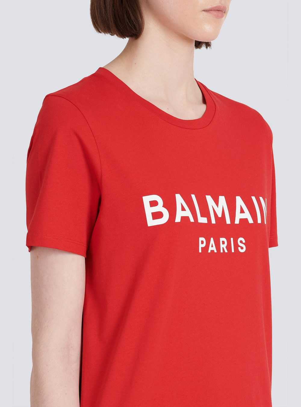 Balmain Eco-designed Cotton T-shirt With Balmain Logo Print Red | HJIXPWZ-30