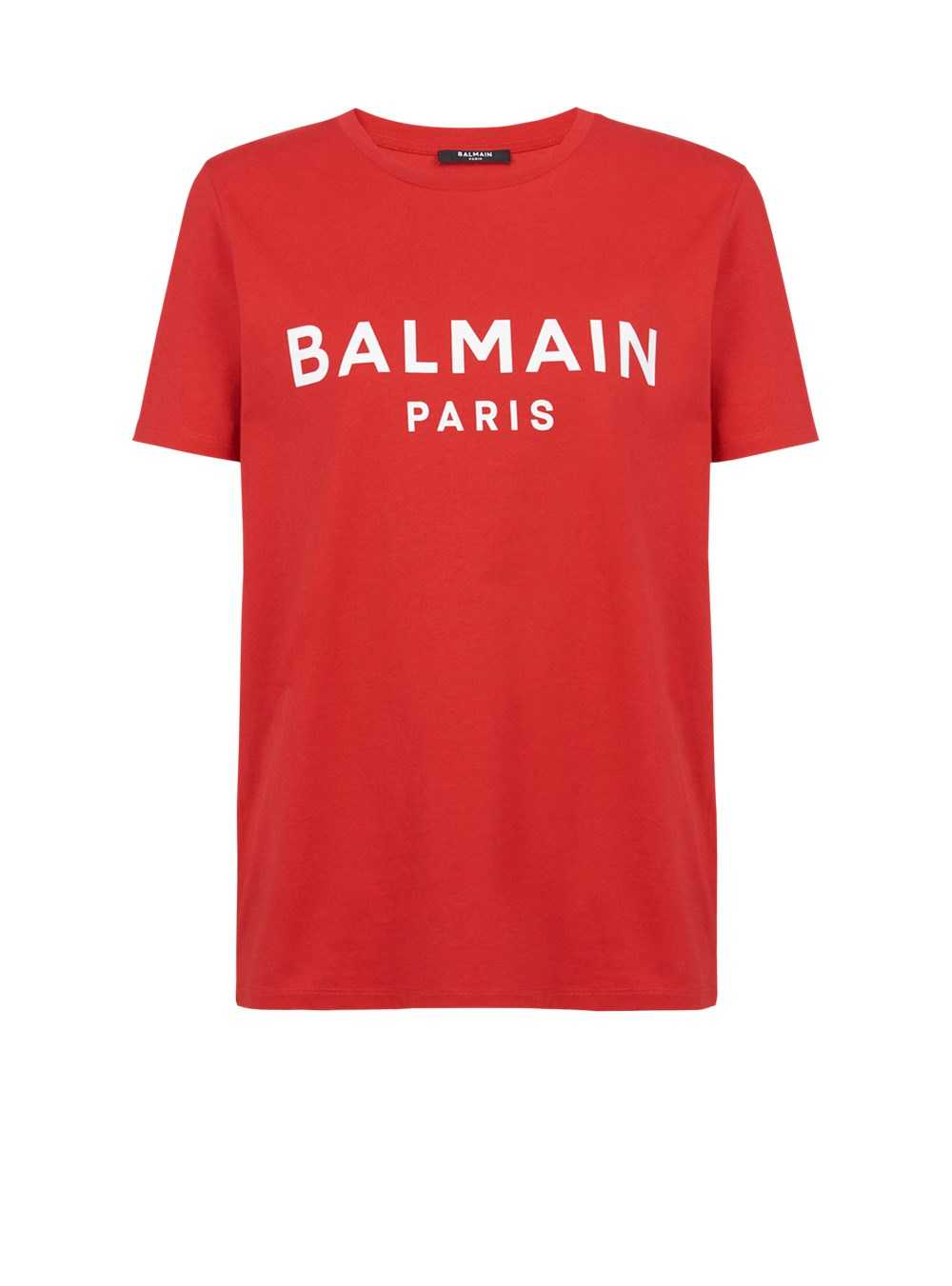 Balmain Eco-designed Cotton T-shirt With Balmain Logo Print Red | HJIXPWZ-30