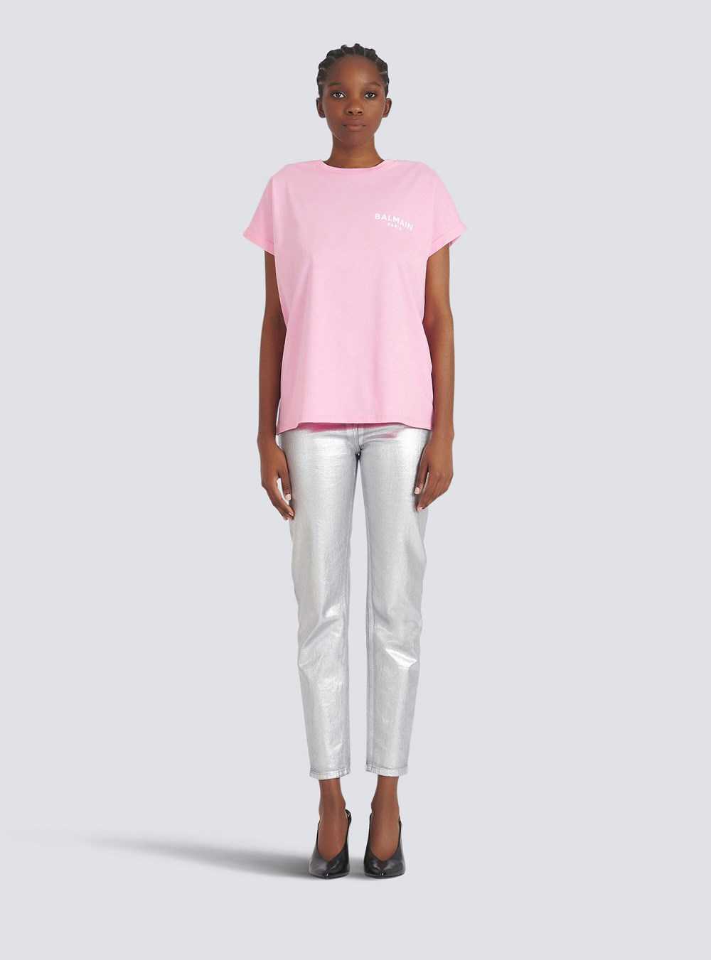 Balmain Eco-designed Cotton T-shirt With Small Flocked Balmain Logo Pink | LCBDIOV-25